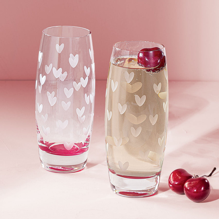 Dancing Hearts Pink Stemless Champagne Flutes