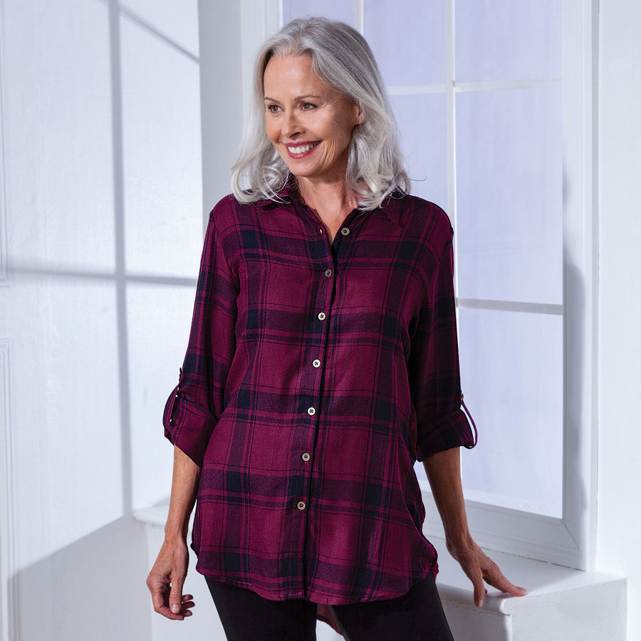 Petals On Plaid Embroidered Top