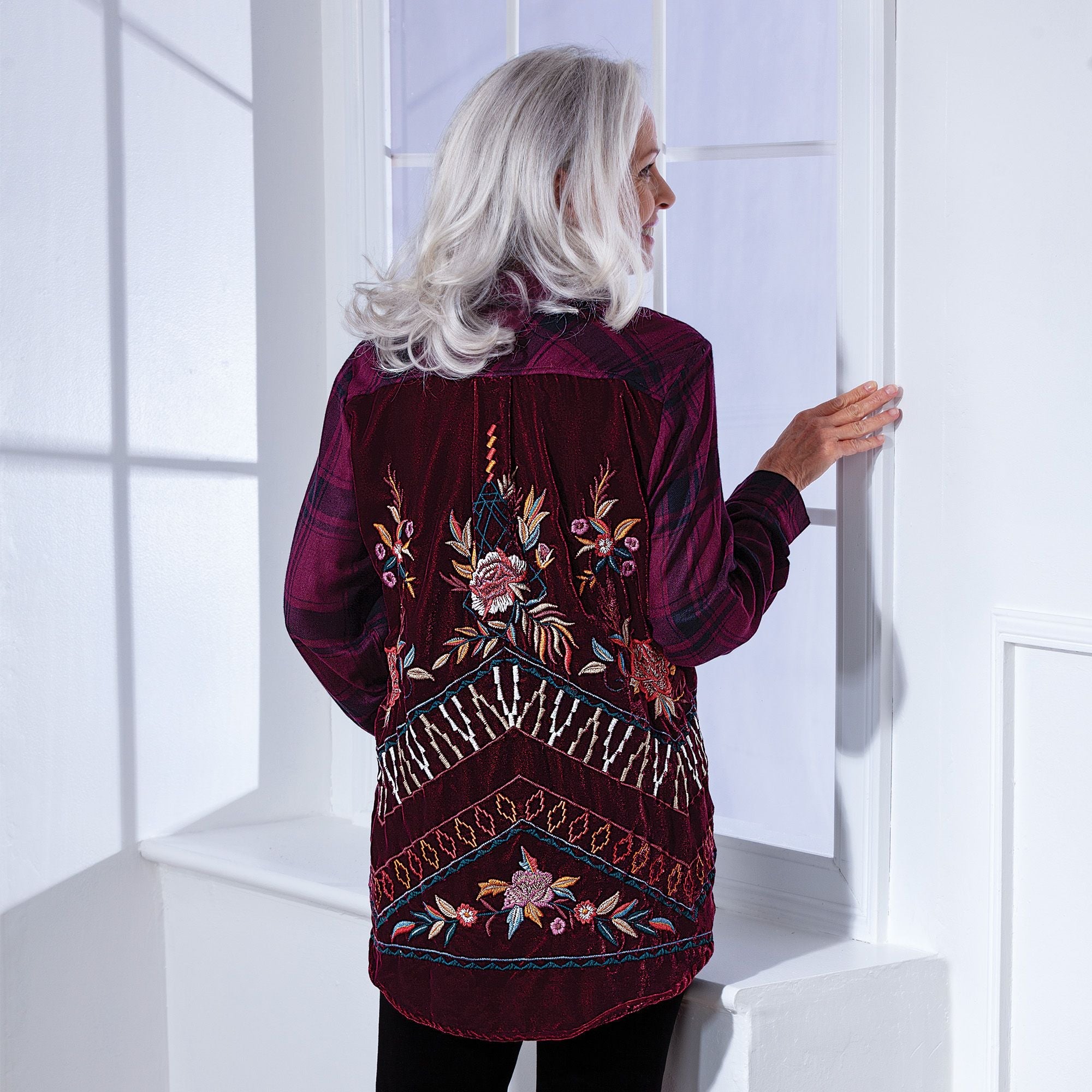 Petals On Plaid Embroidered Top