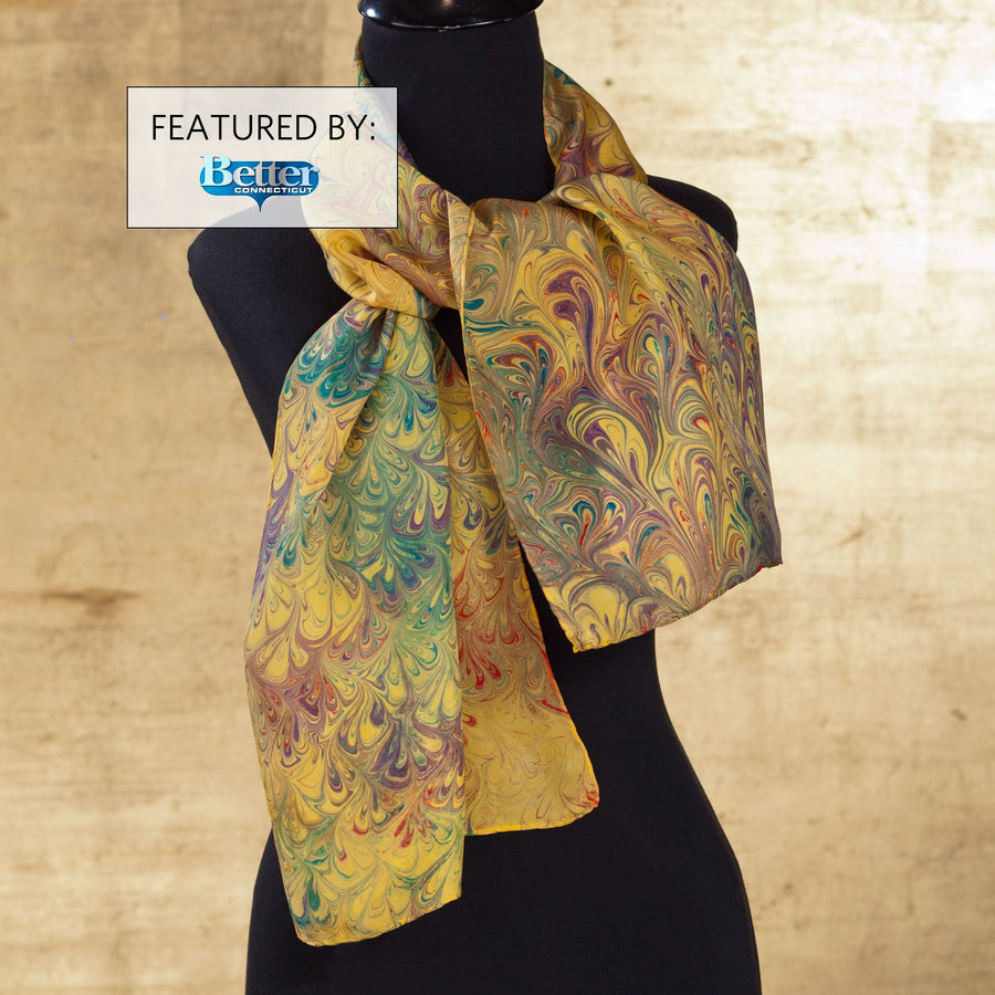 Lucille's Hand-Marbled Sunkissed Silk Scarf