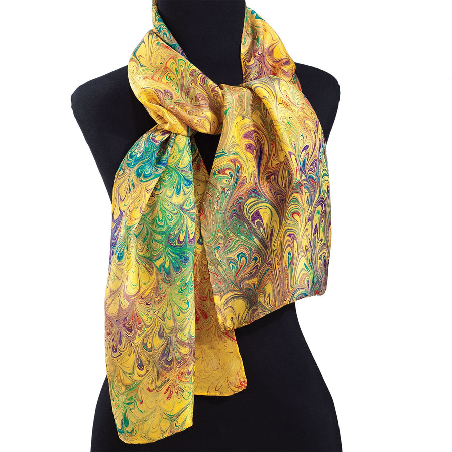 Lucille's Hand-Marbled Sunkissed Silk Scarf