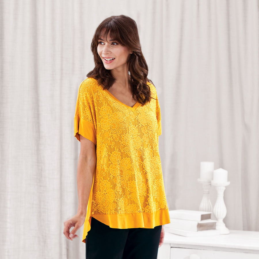 Mustard Lace Overlay Top