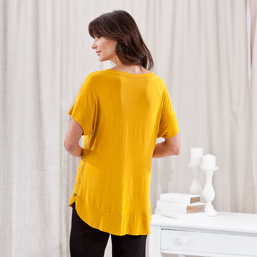Mustard Lace Overlay Top