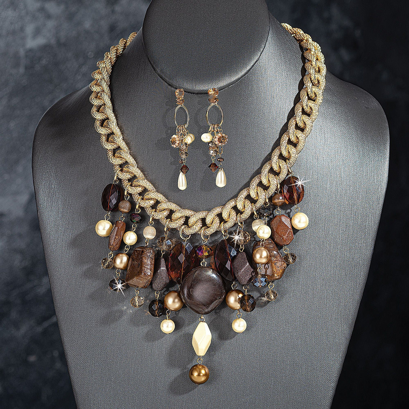 Gold Pearl Statement Necklace & Earrings Set | Uno Alla Volta