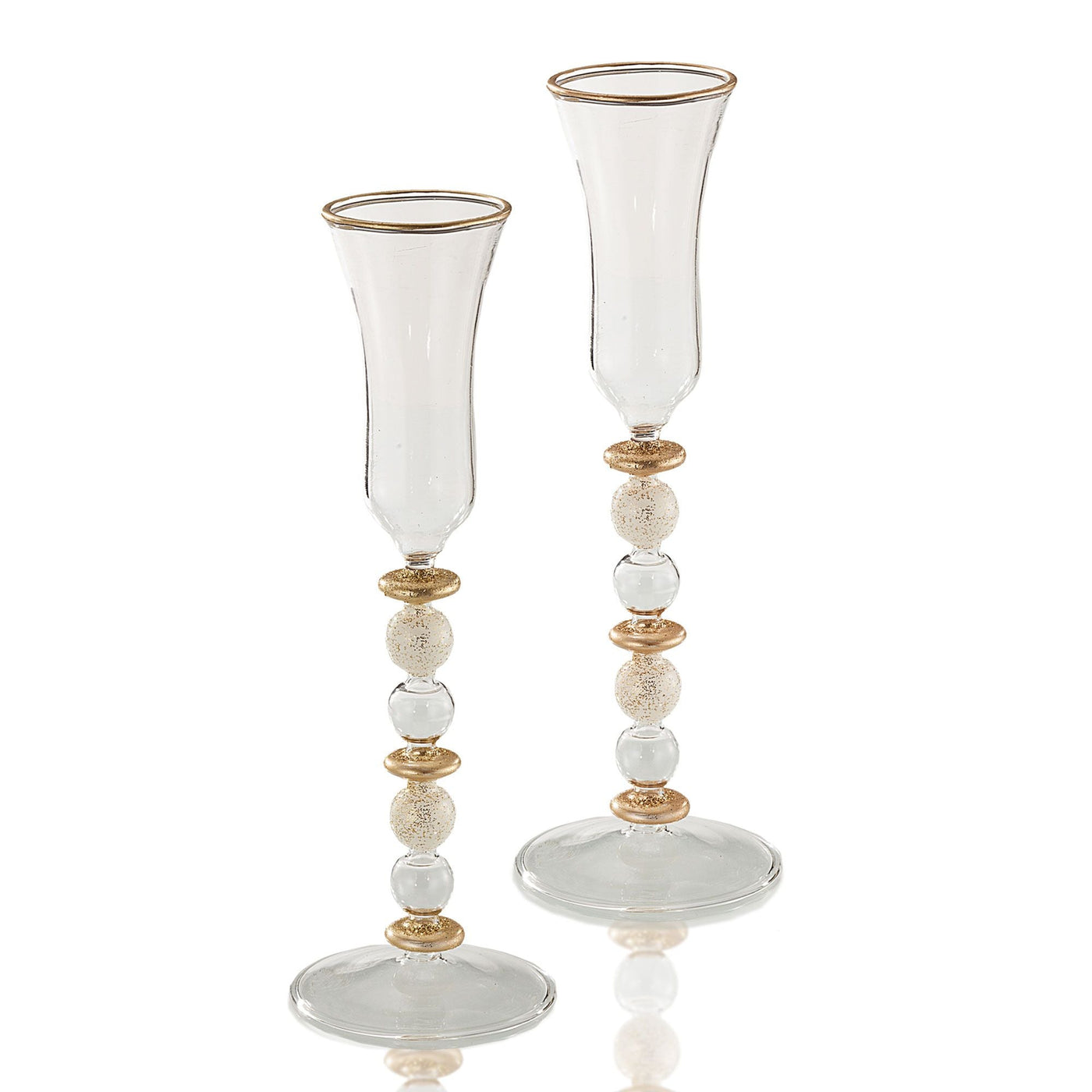Hand-Blown Venetian Glass ''Neve Dorata'' Bauble Candlesticks