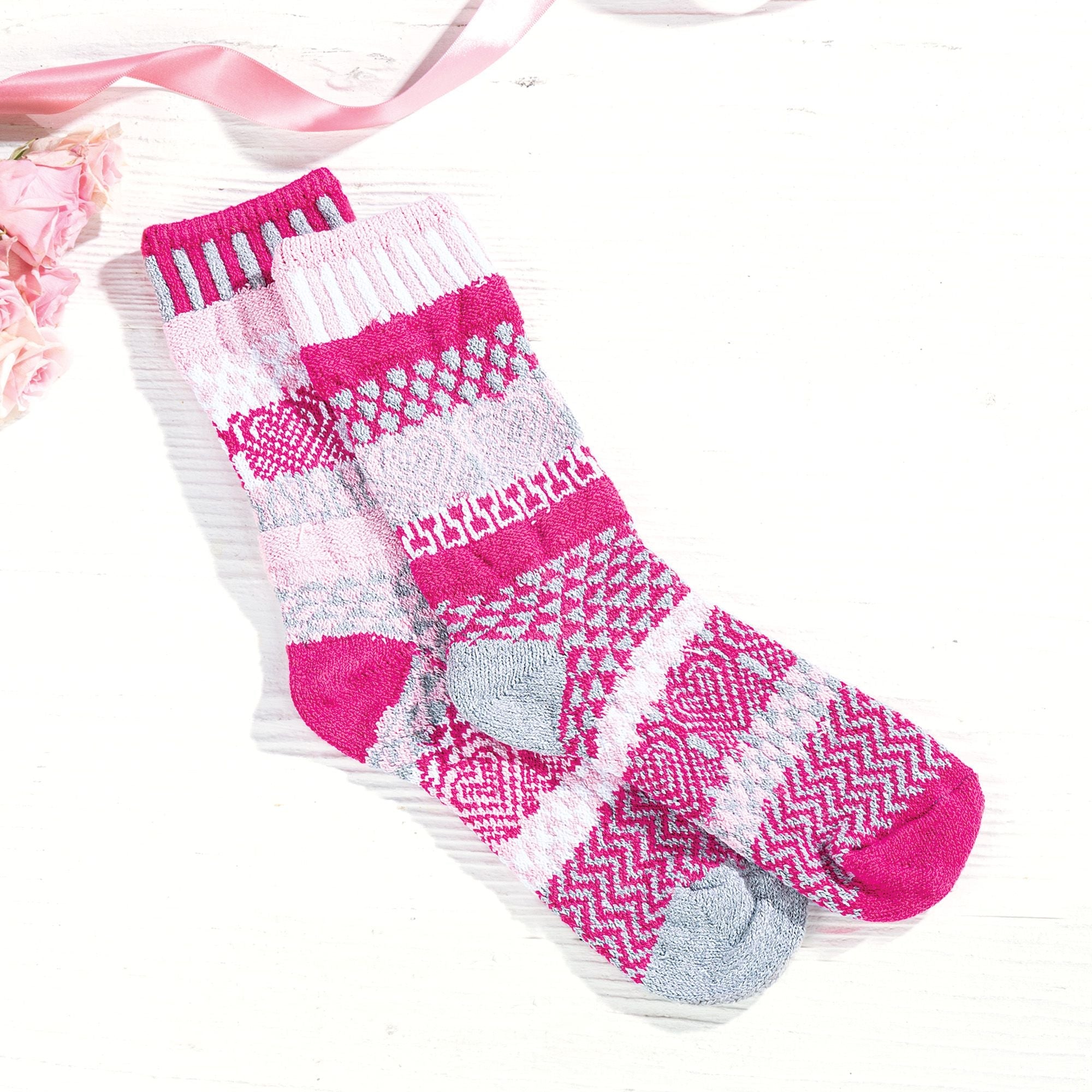 Pink Artfully Mismatched Knit Socks