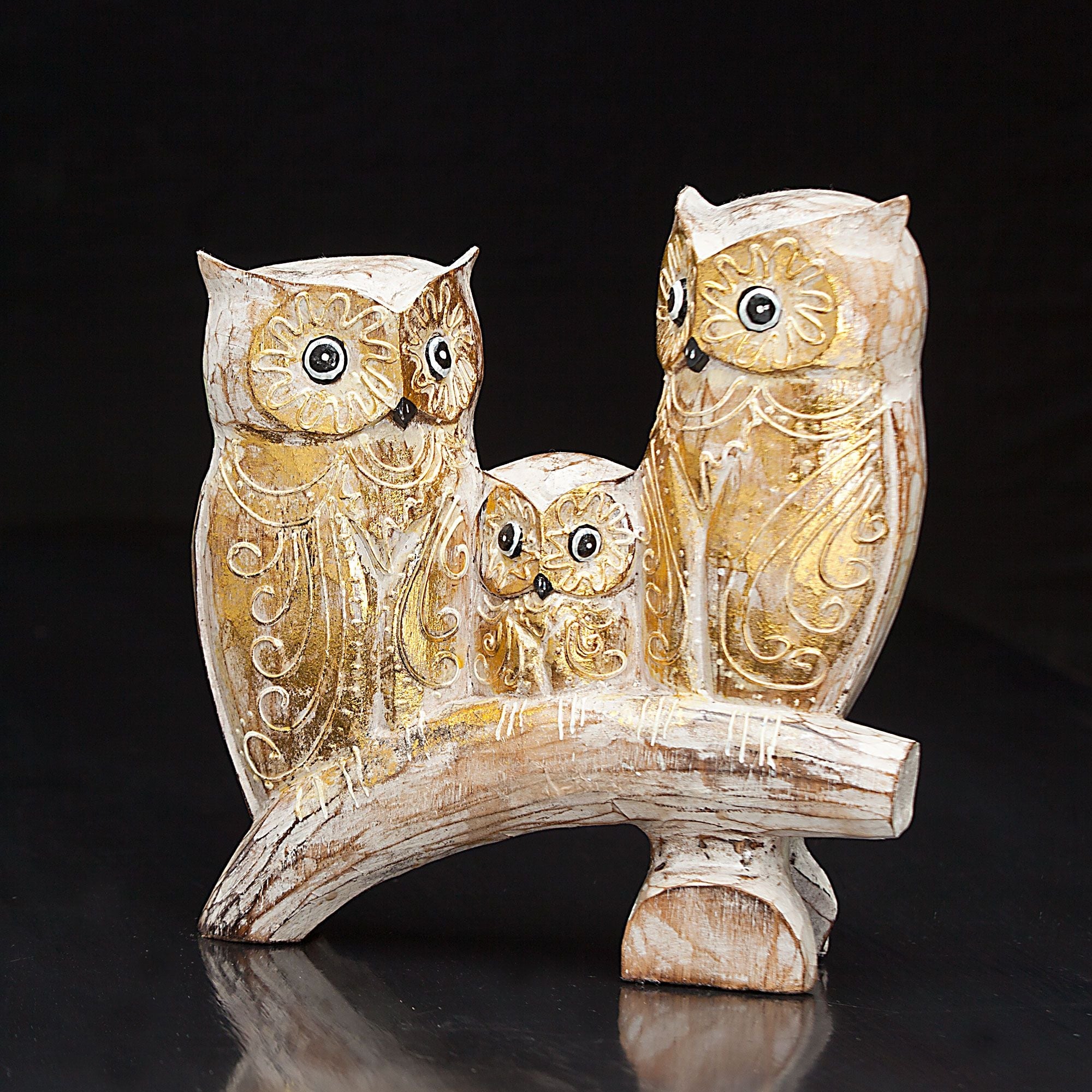 Hand-Carved Albesia Wood Owl Family | Uno Alla Volta