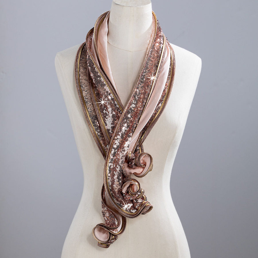 Blush Pink & Gold Silk Sculptural Scarf
