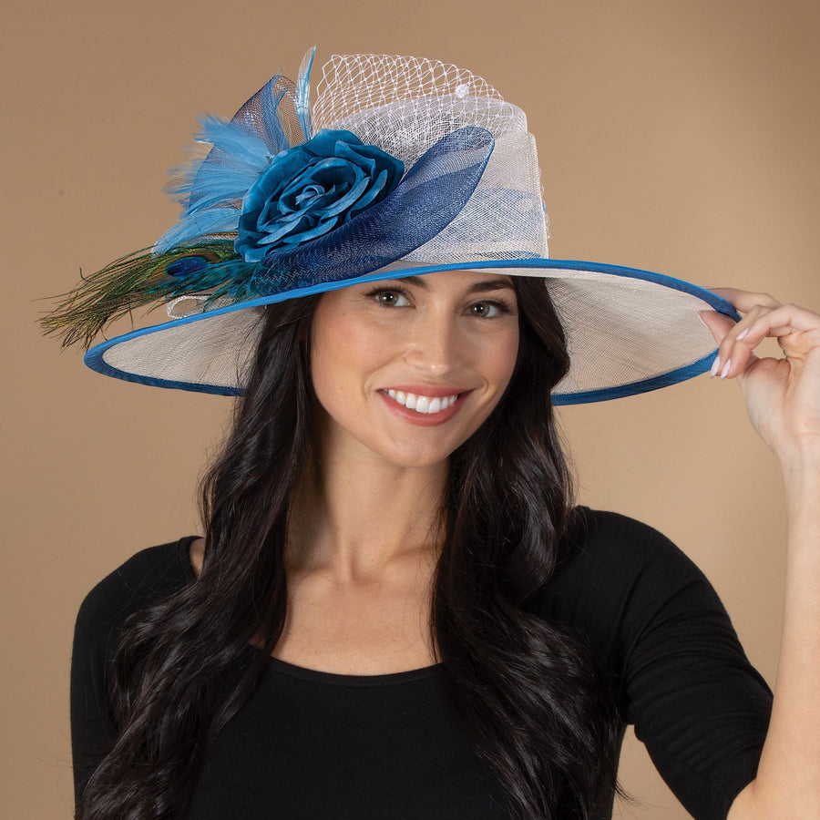Mitzi Blue & White Derby Hat
