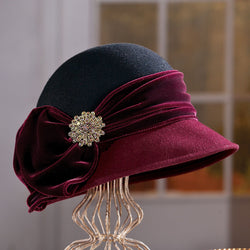 Valerie Two-Toned Burgundy Wool Cloche | Uno Alla Volta display picture 3
