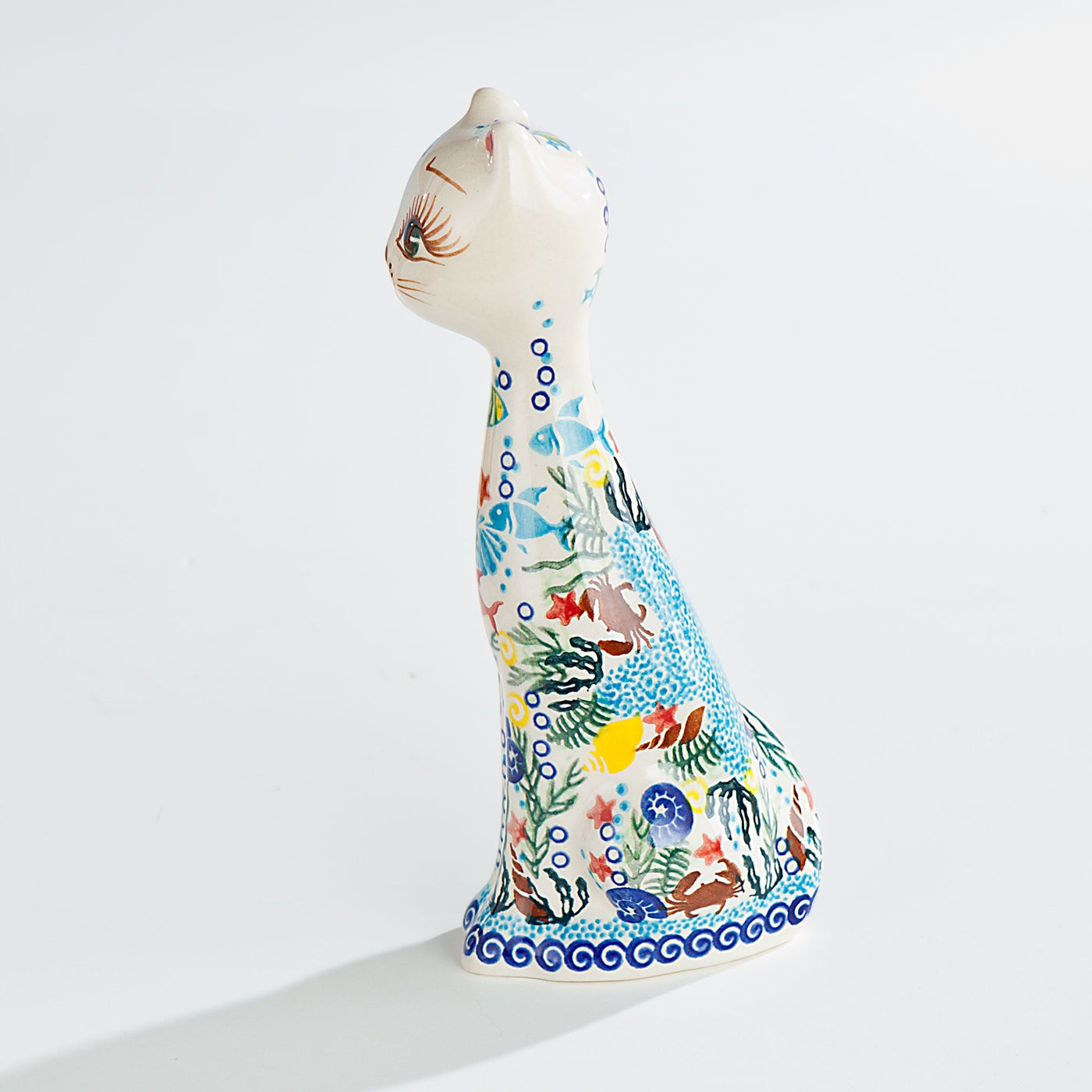 Polish Pottery Coral Reef Cat Figurine