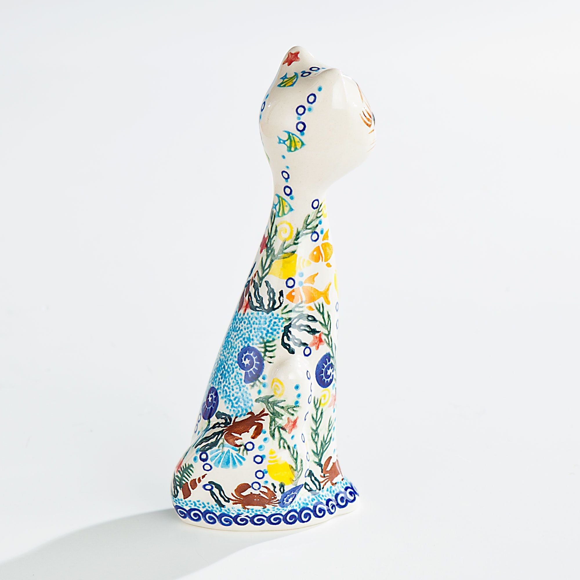 Polish Pottery Coral Reef Cat Figurine