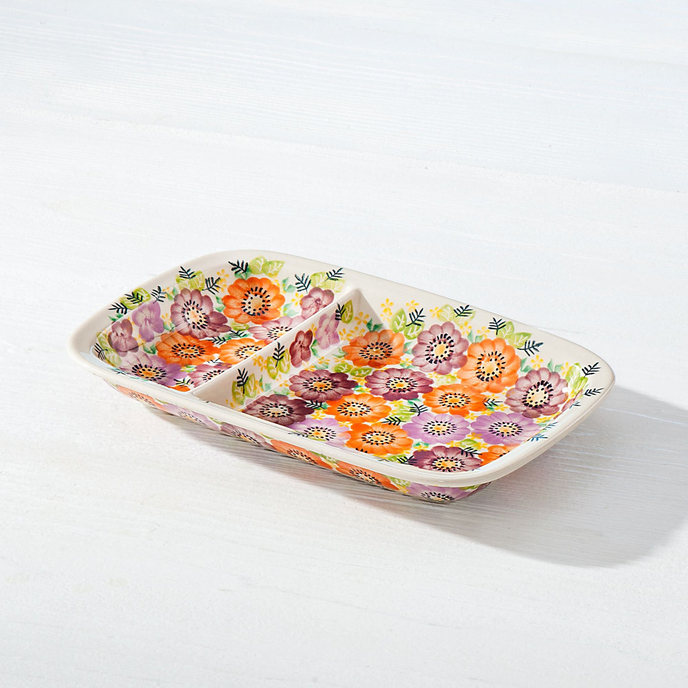 Polish Pottery ''Daisy Dream'' Floral Sectioned Tray