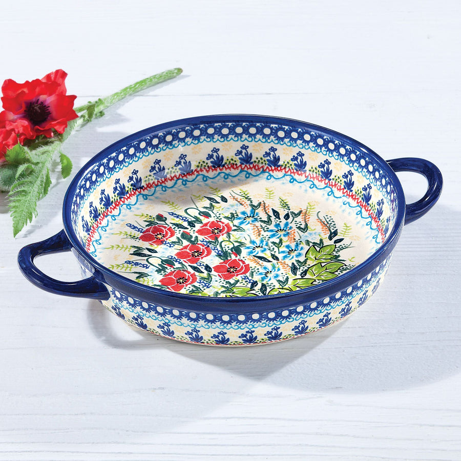 Polish Pottery Poppy Field Floral Round Baking Dish
