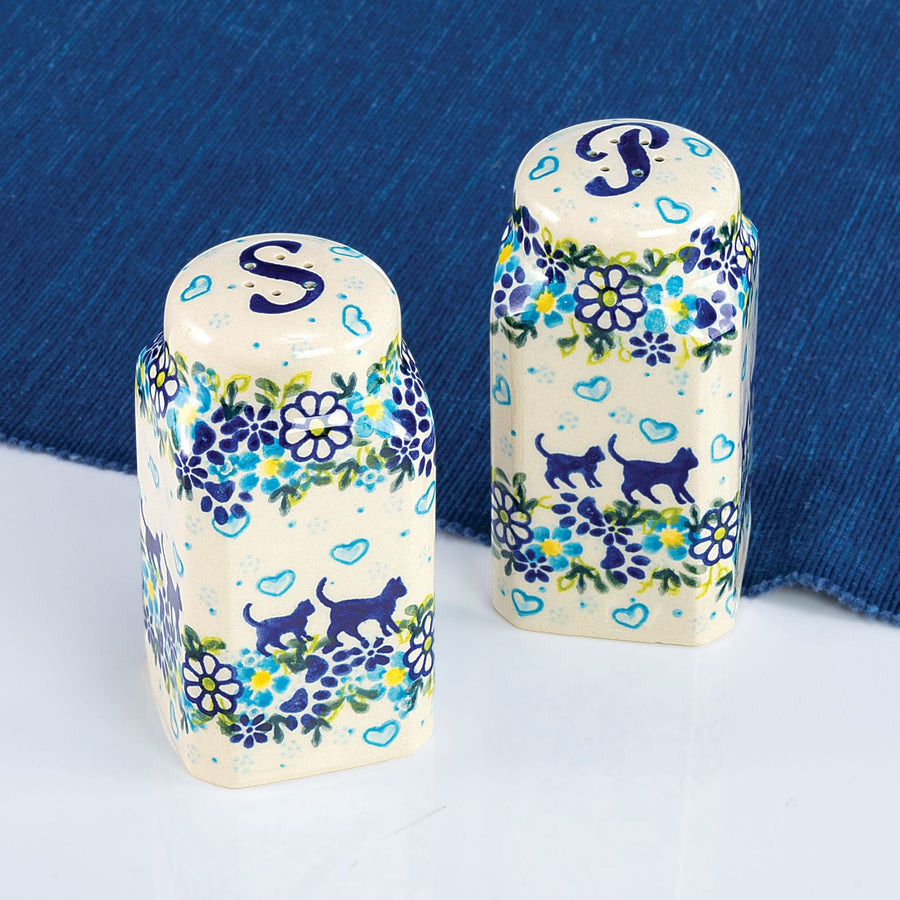 Polish Pottery Blue Kitten Salt & Pepper Shakers