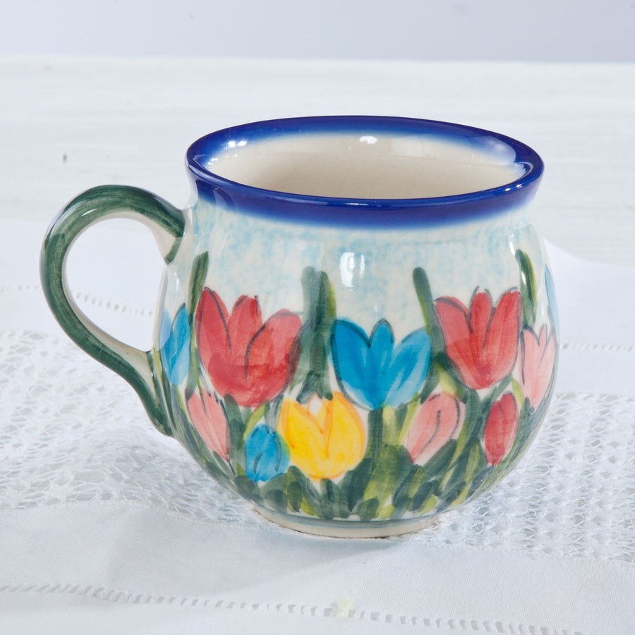 Polish Pottery ''Tulip Garden'' Floral Bubble Mug, 11oz.