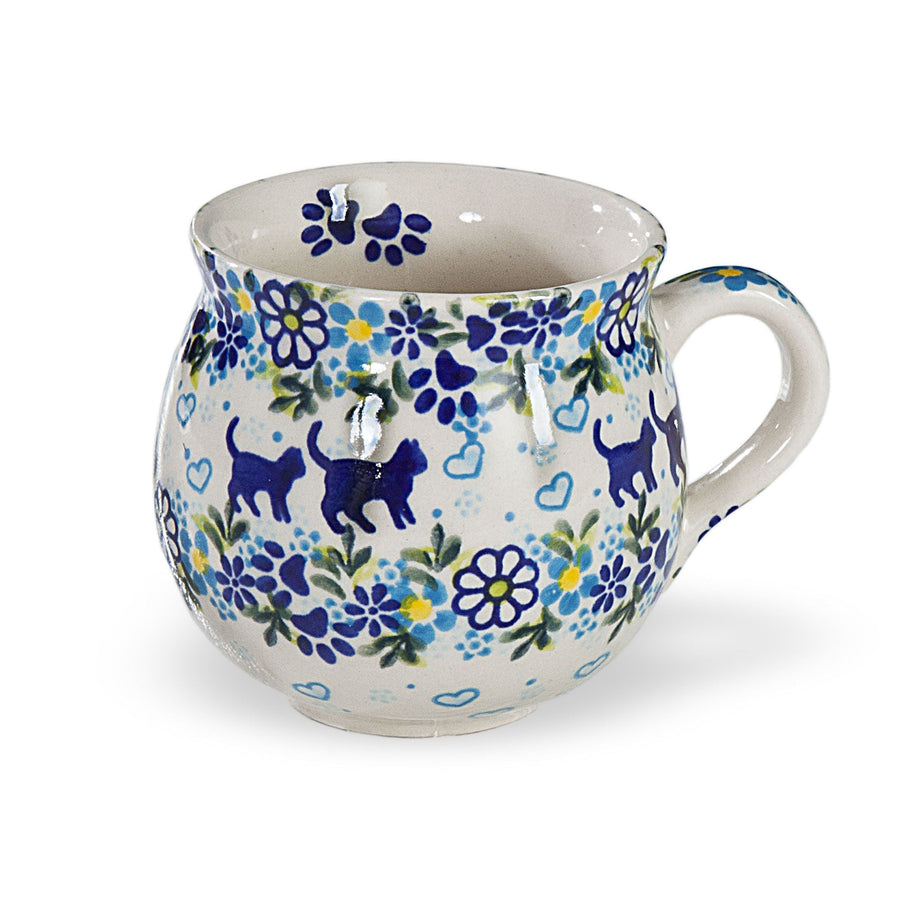 Polish Pottery ''Blue Kitten'' Bubble Mug, 11oz.