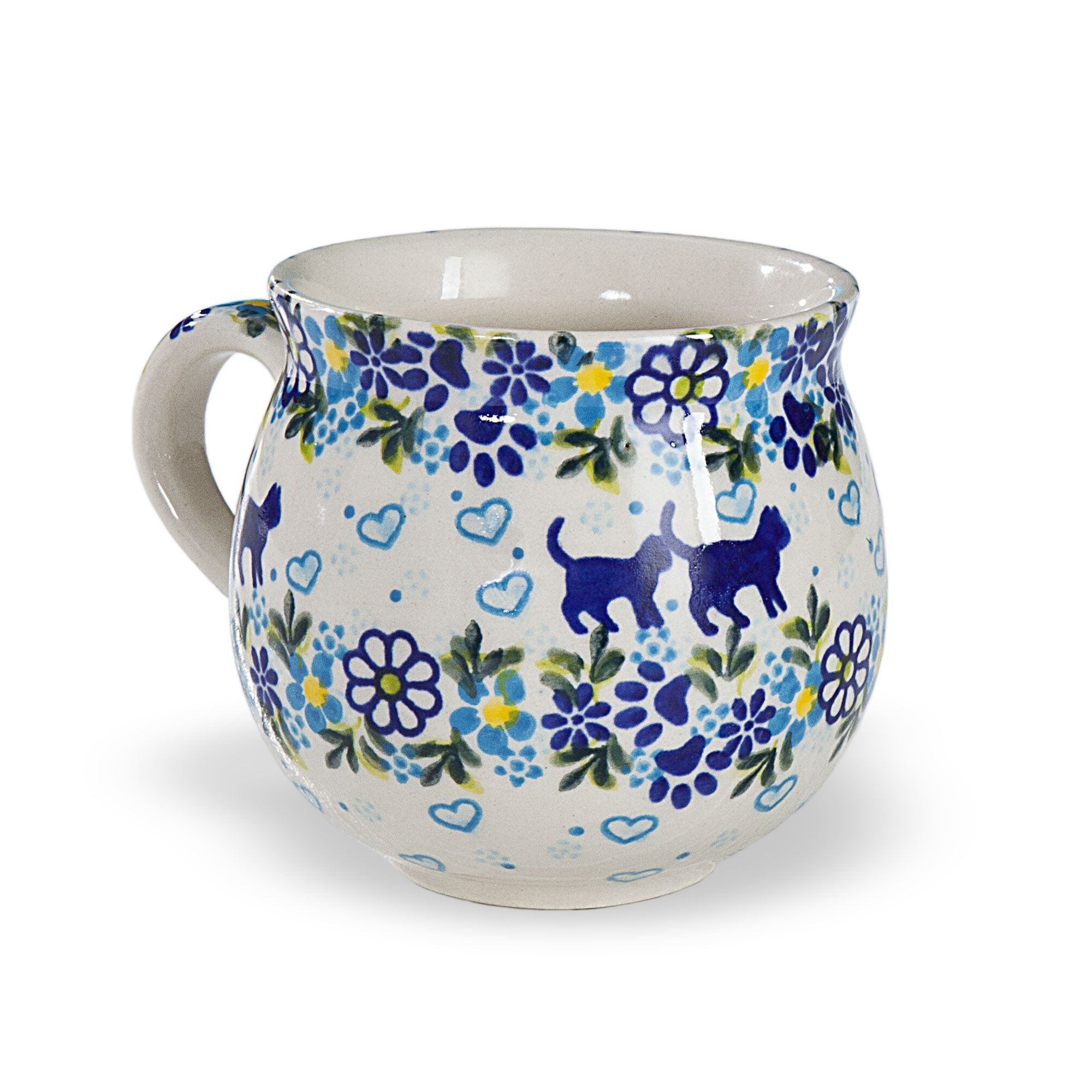 Polish Pottery ''Blue Kitten'' Bubble Mug, 11oz.