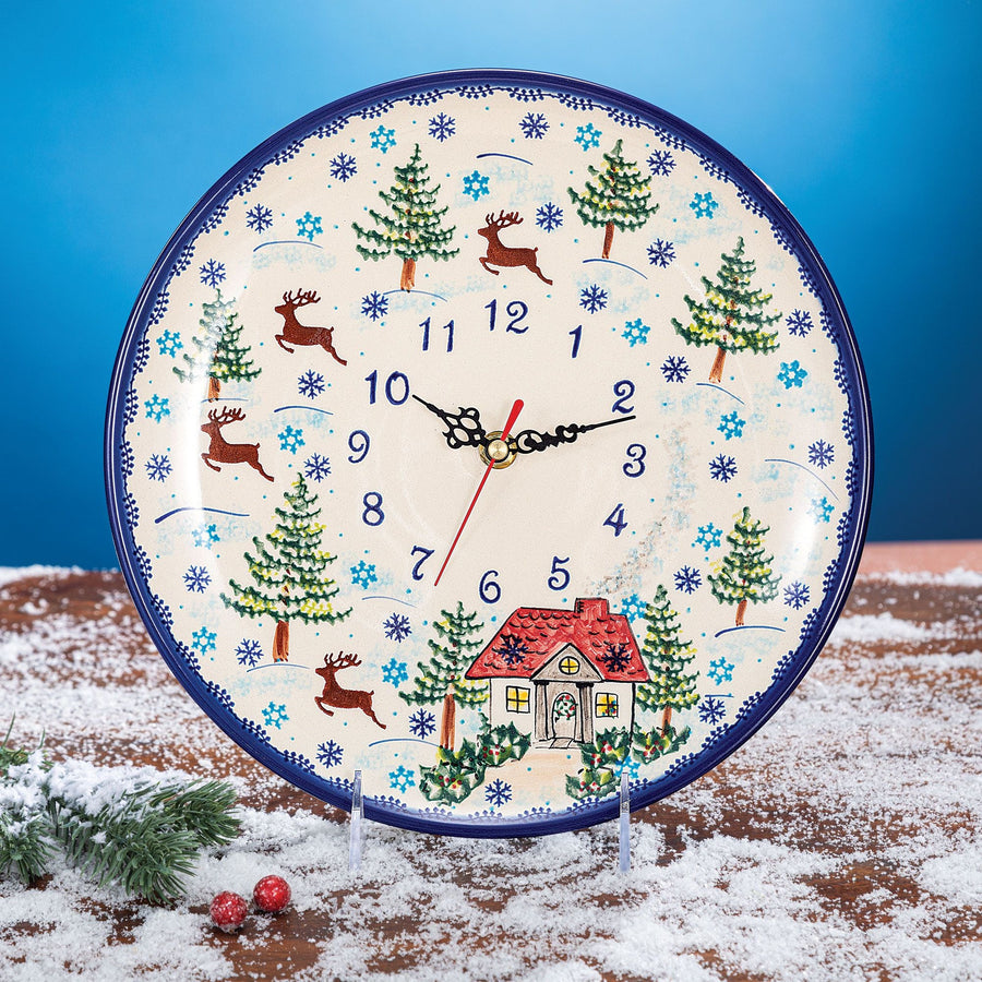 Polish Pottery Home For The Holidays Wall Clock