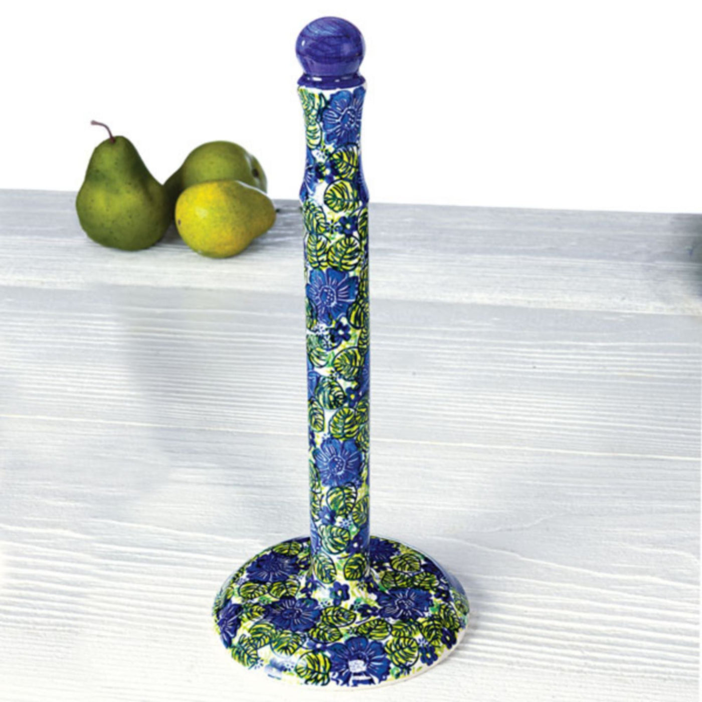 Polish Pottery Blue Beauties Floral Paper Towel Holder