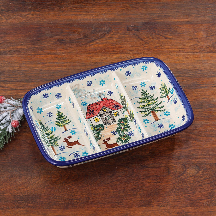 Polish Pottery Home For The Holidays Sectioned Tray
