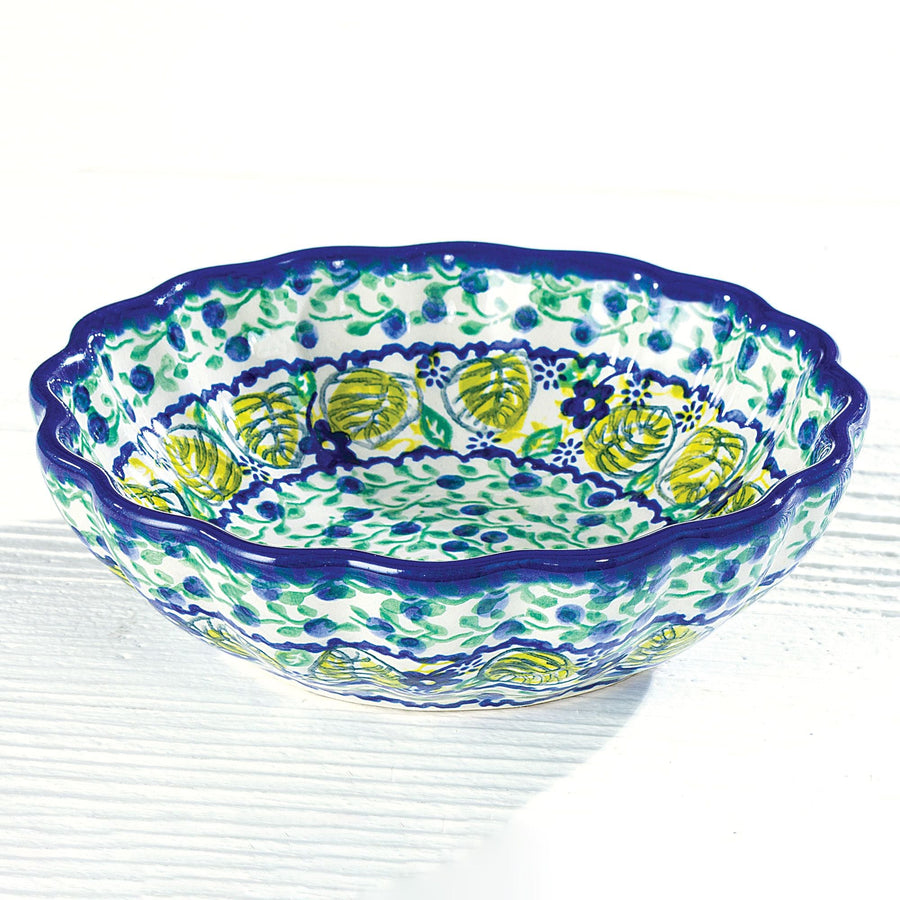 Polish Pottery Blueberry Fields Floral Wavy Bowl