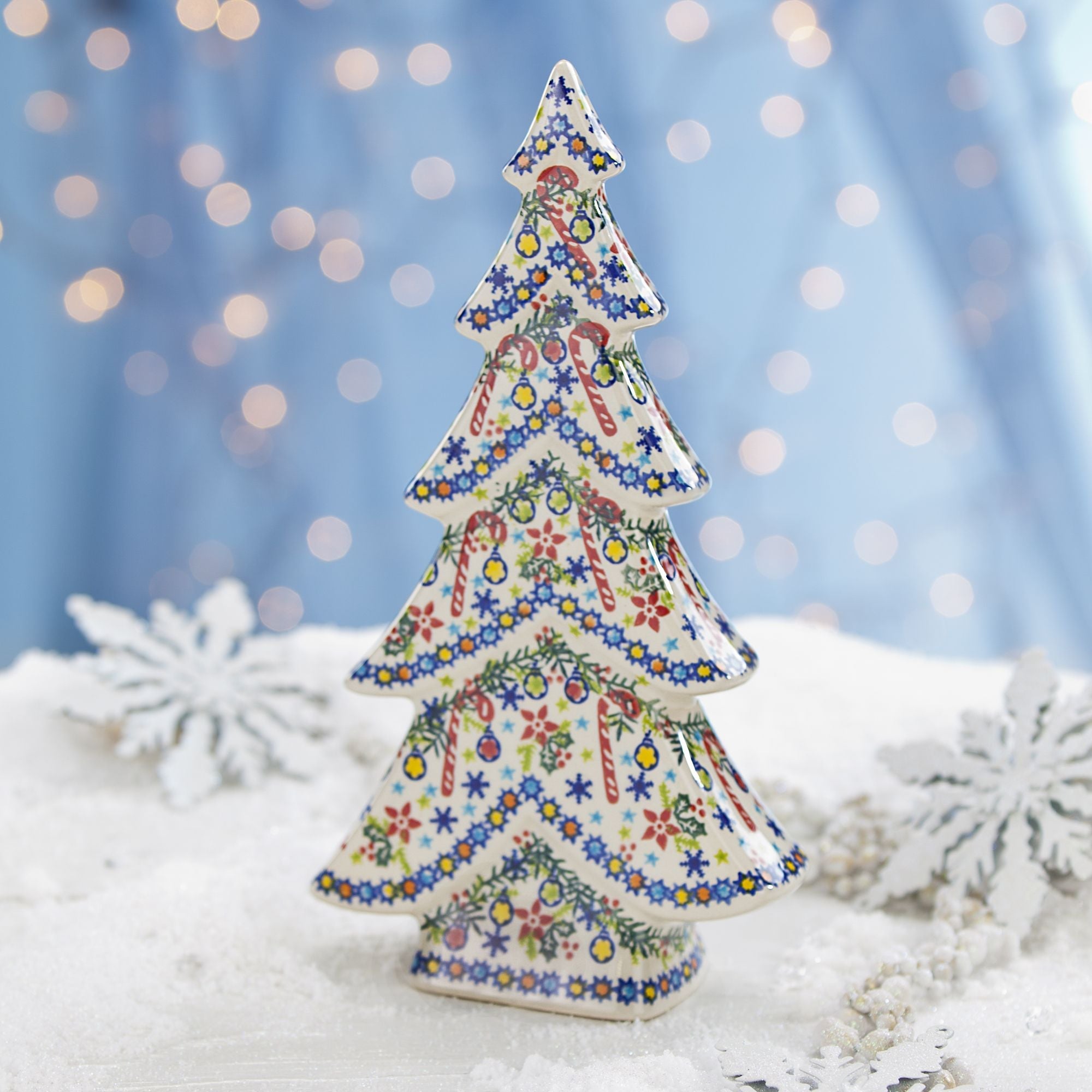 Polish Pottery ''Candy Cane Kisses'' Christmas Tree Sculpture