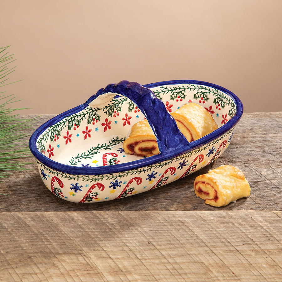 Polish Pottery Candy Cane Kisses Basket