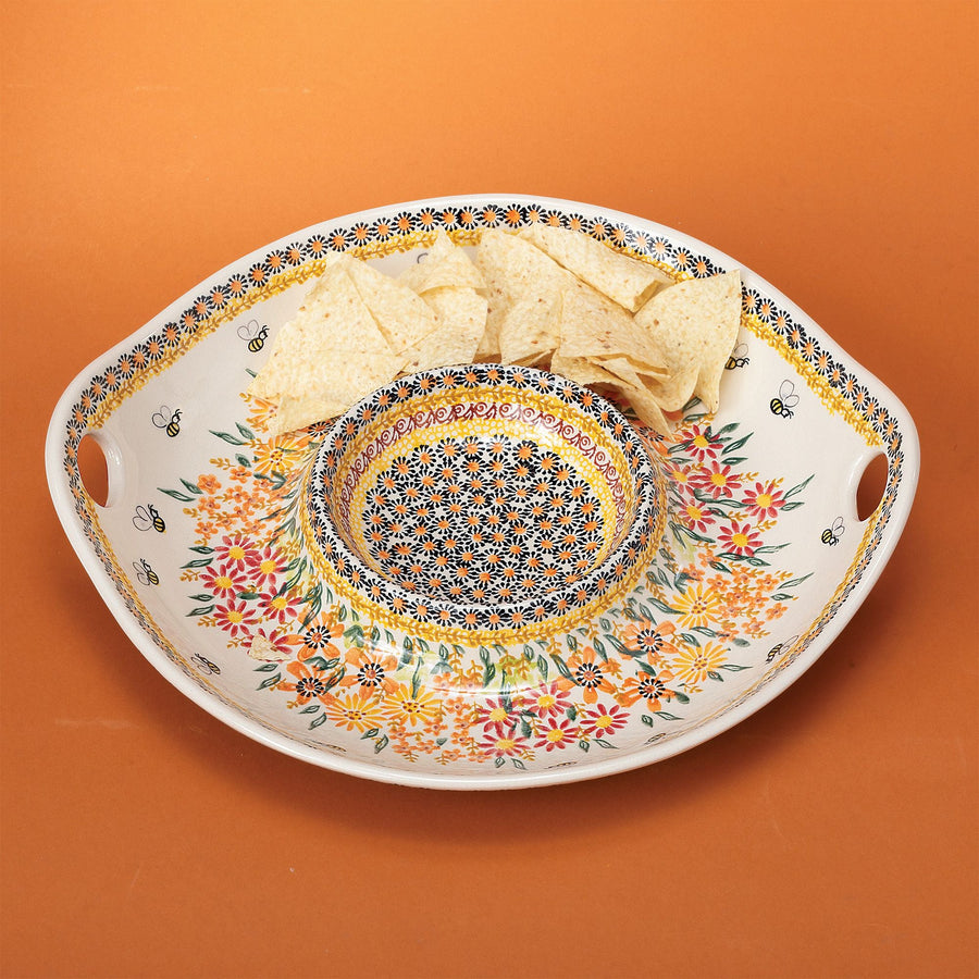Polish Pottery Pollinating Posies Chip & Dip Platter