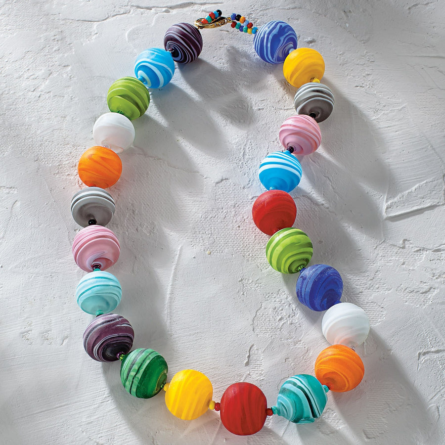 Murano Glass Matte Rainbow Ball Necklace