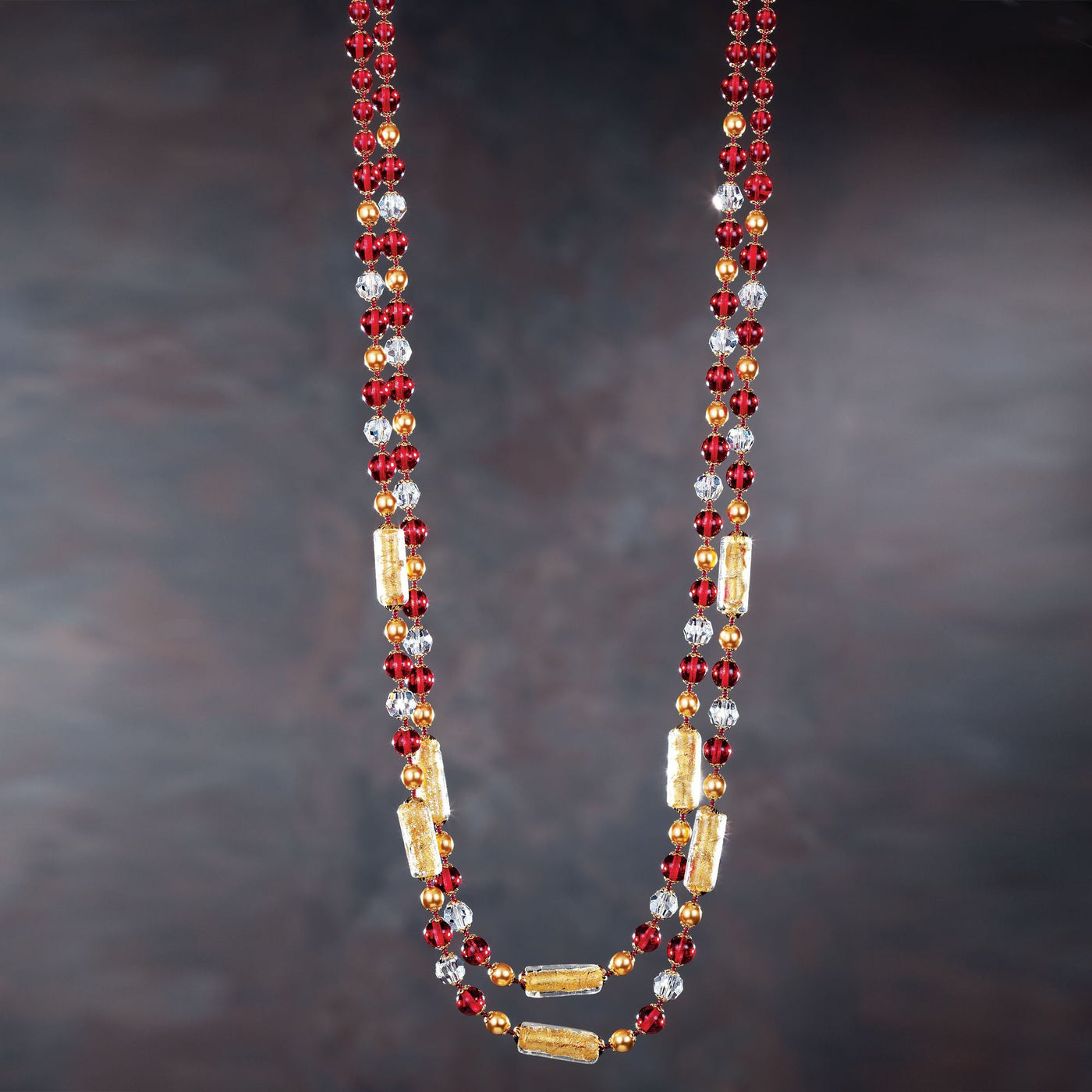 Murano Glass Pearl Red ''Long & Luxurious'' Necklace | Uno Alla Volta