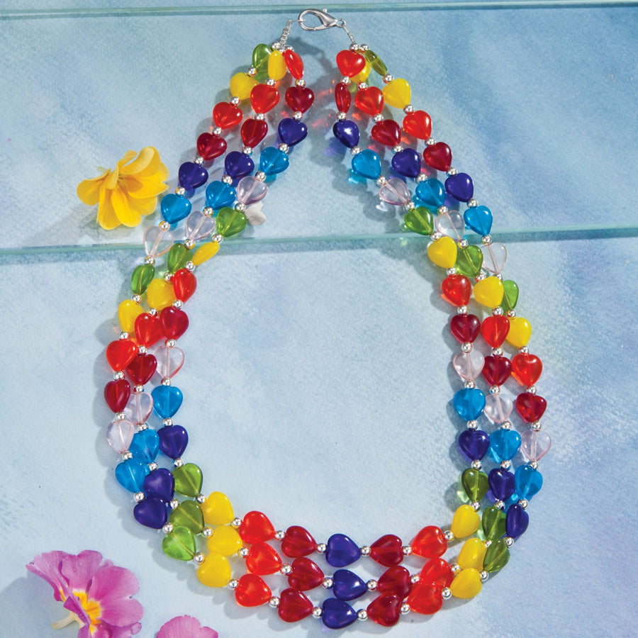 Rainbow Cascade Murano Glass Heart Necklace