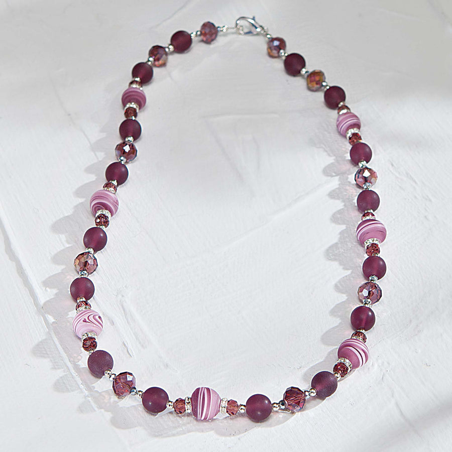 Matte Purple Beaded Murano Glass Necklace