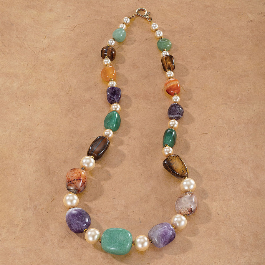 Murano Glass Colorful Agate and Glass Pearl Necklace
