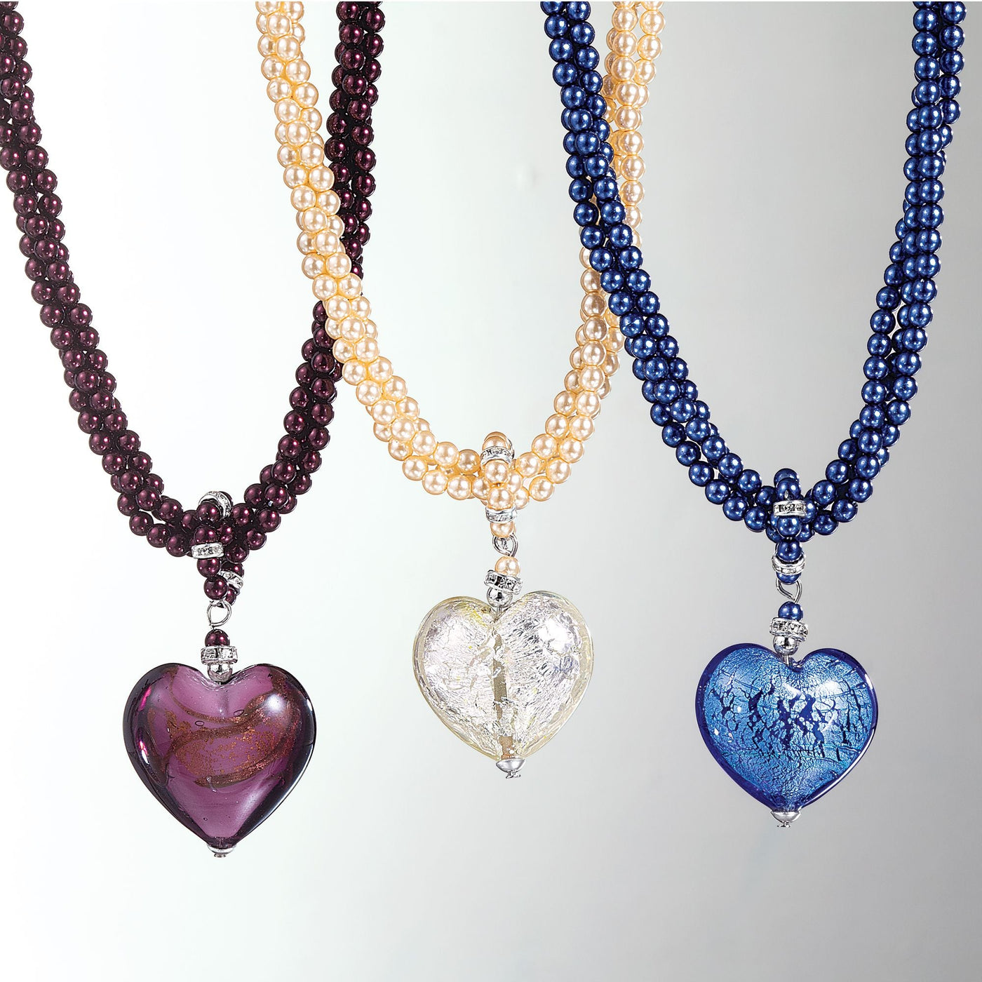 Murano Glass Blue Heart & Pearl Necklace