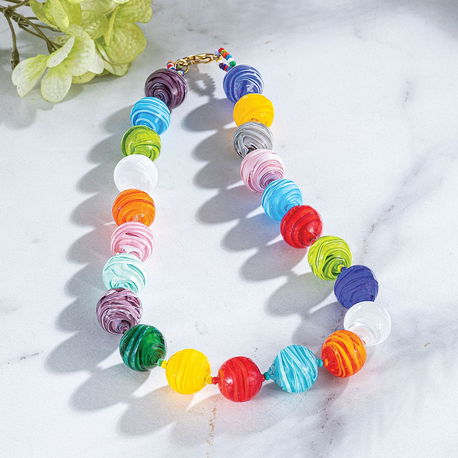 Murano Glass Rainbow Ball Necklace
