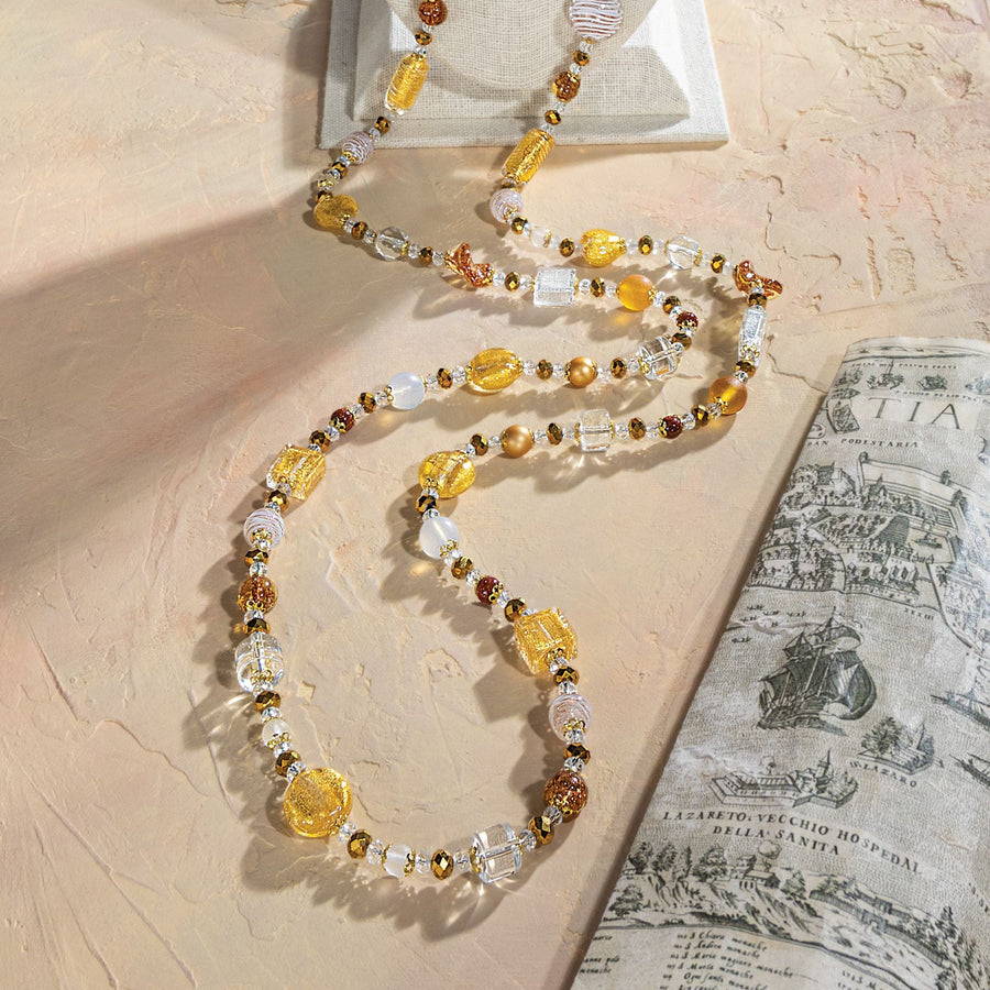Shimmering Gold & Silver Long Murano Glass Necklace