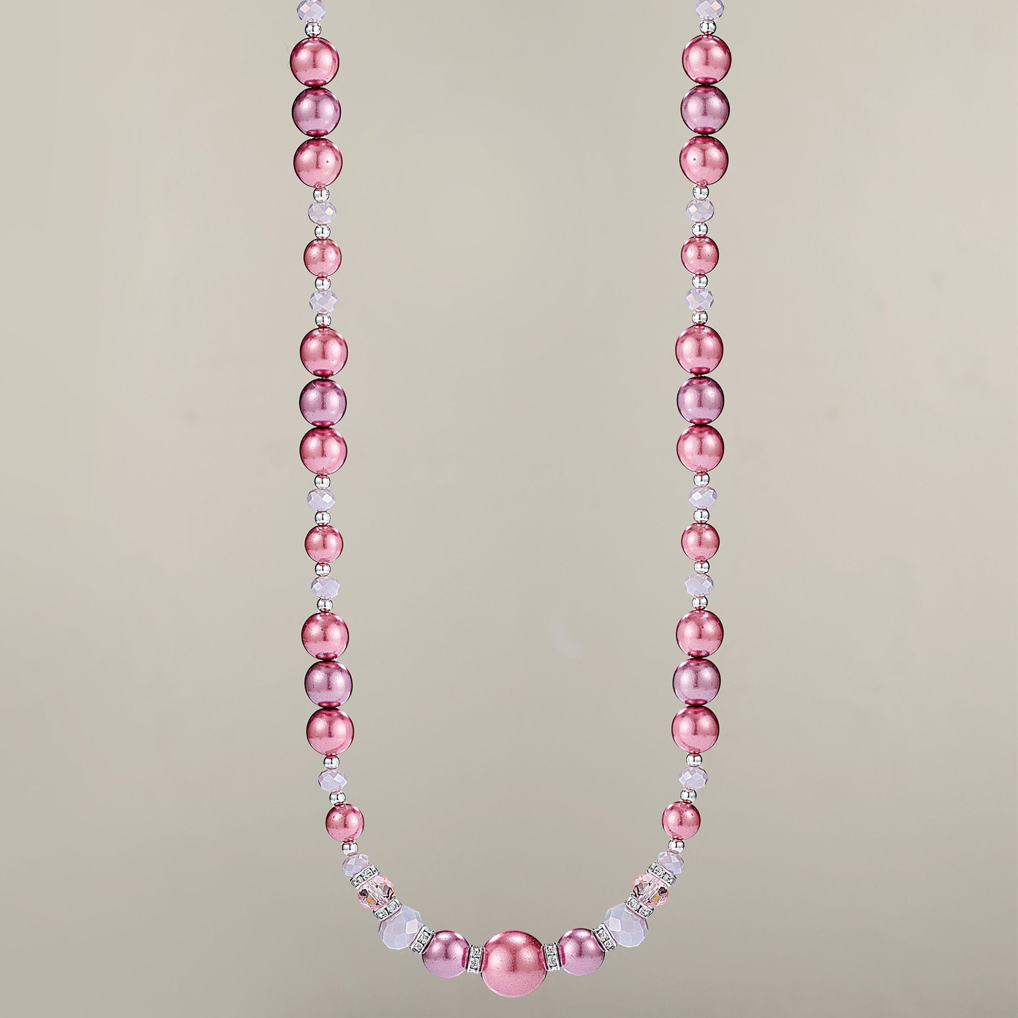 Murano Glass Dark Pink Precious In Pearls Necklace