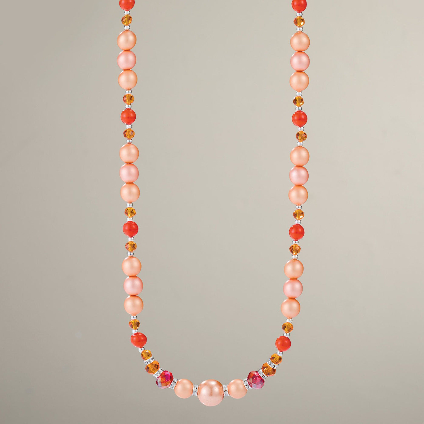 Murano Glass Orange Precious In Pearls Necklace