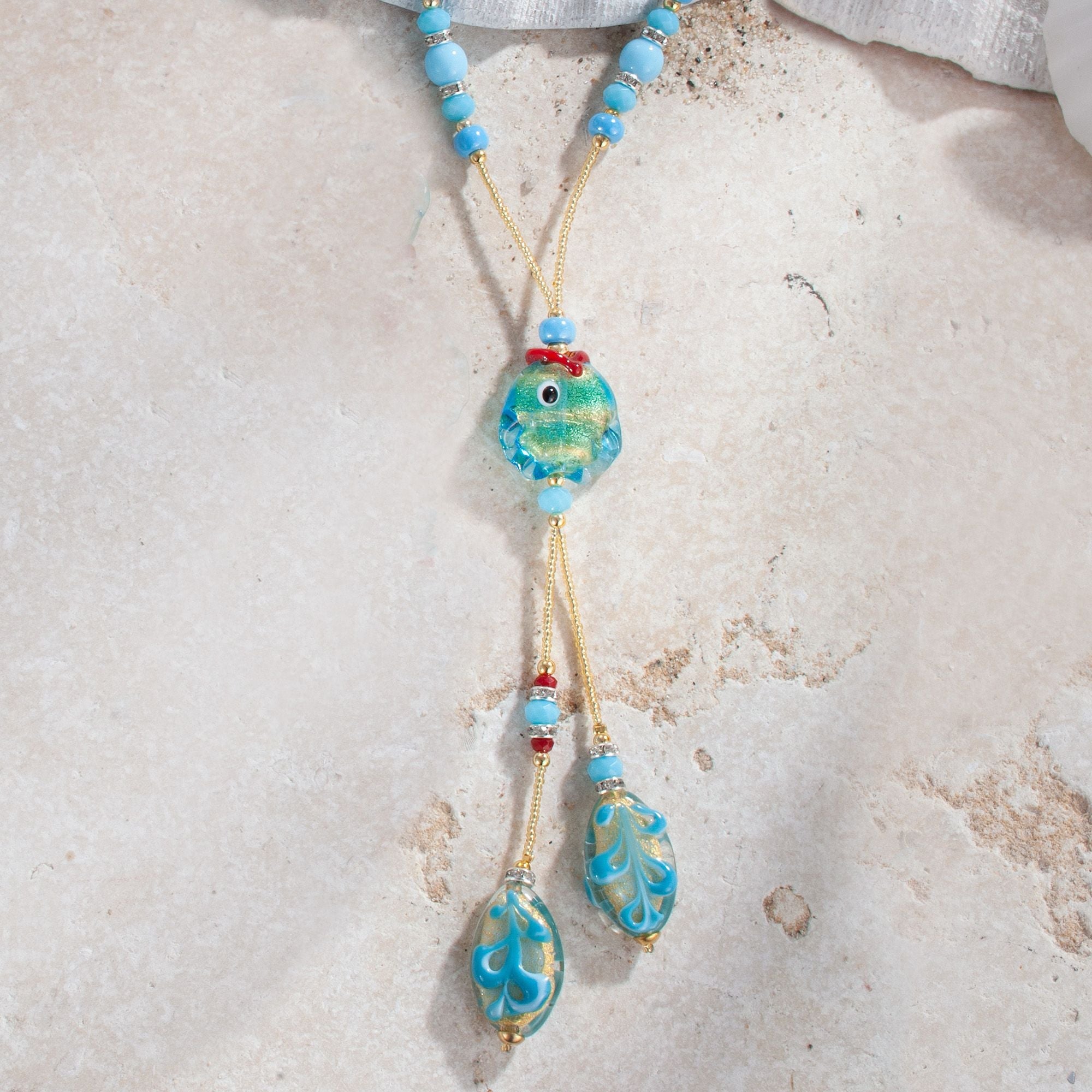 Deep Sea Murano Glass Fish Bolero Necklace