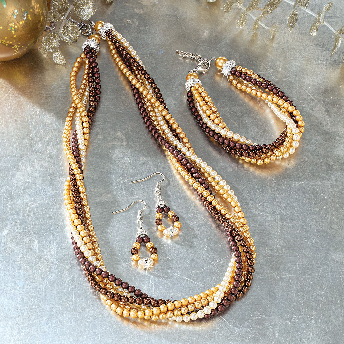 Golden Embrace Murano Glass Pearl Necklace