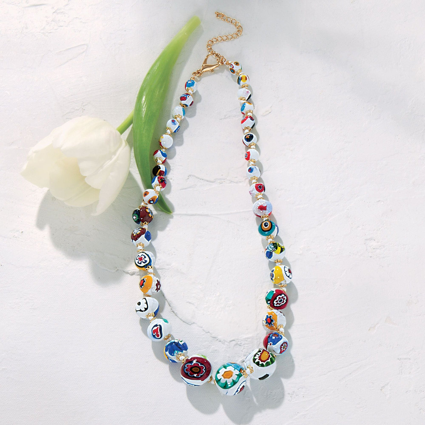 Murano Glass Millefiori White Necklace (Preorder)