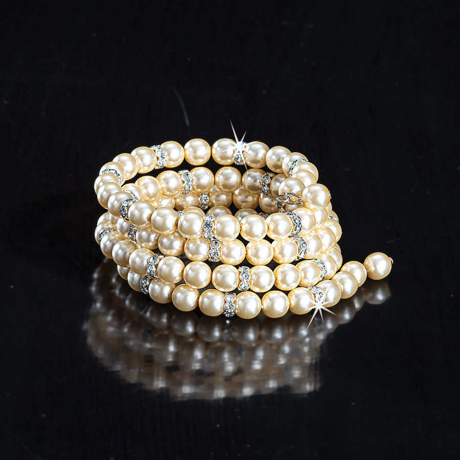 Champagne Murano Glass Pearl Memory Wire Bracelet