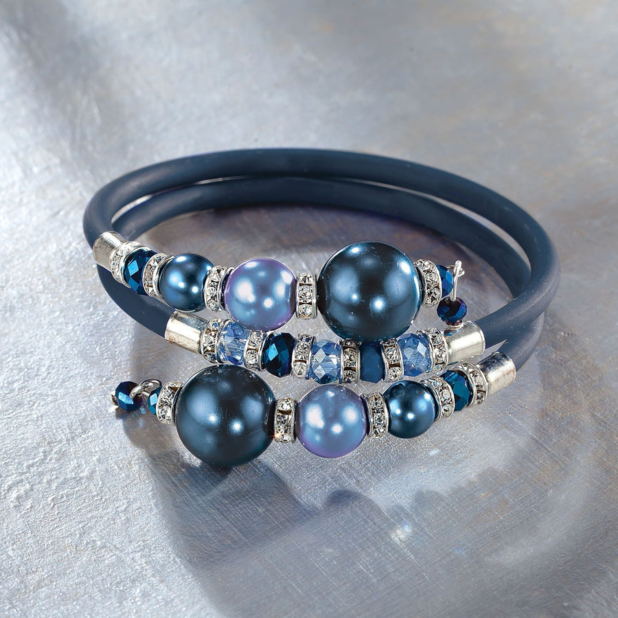 Murano Glass Pearl Cobalt Blue Memory Wire Bracelet