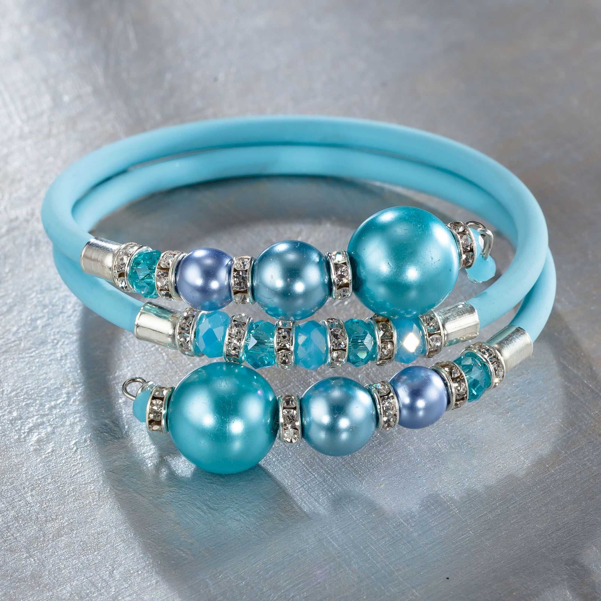 Murano Glass Light Blue Pearl Memory Wire Bracelet