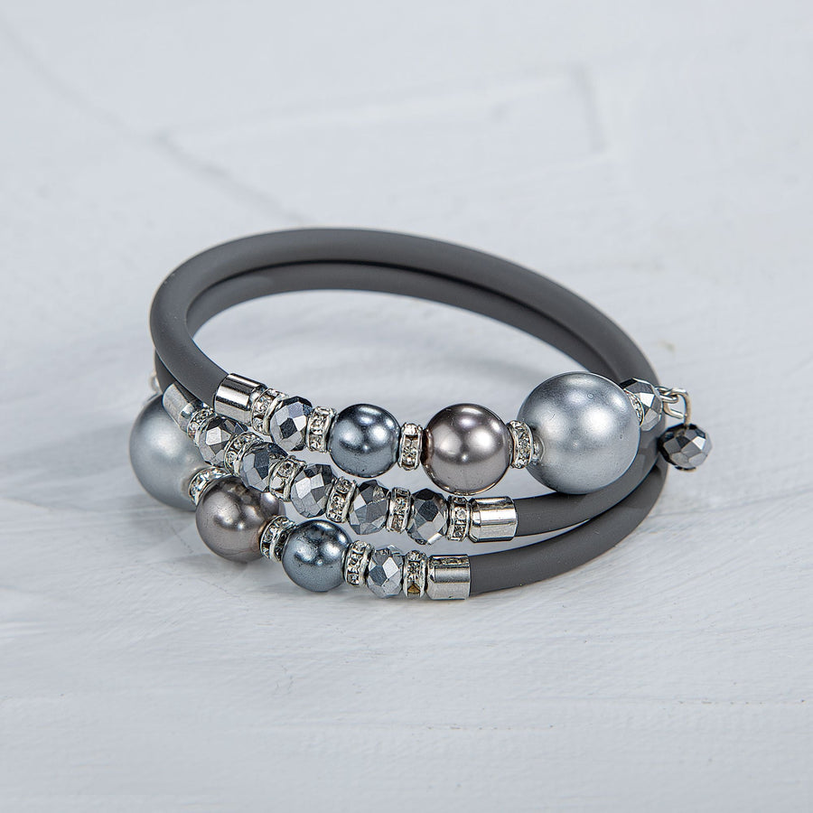 Murano Glass Silver Pearl Memory Wire Bracelet