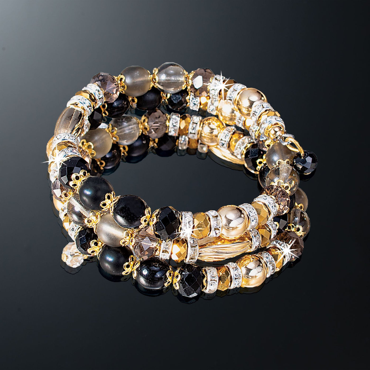 Murano Glass Black & Gold Memory Wire Bracelet