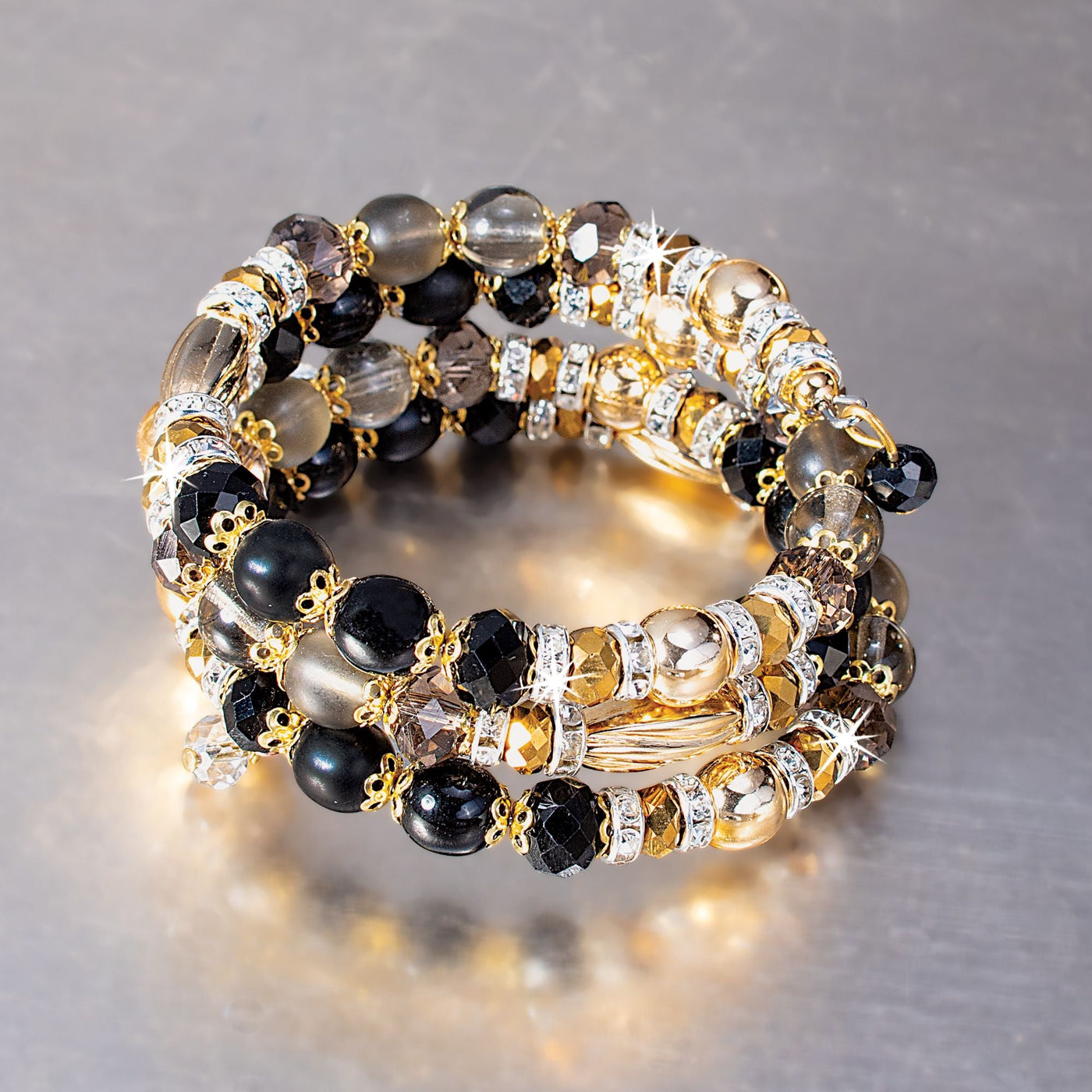 Murano Glass Black & Gold Memory Wire Bracelet