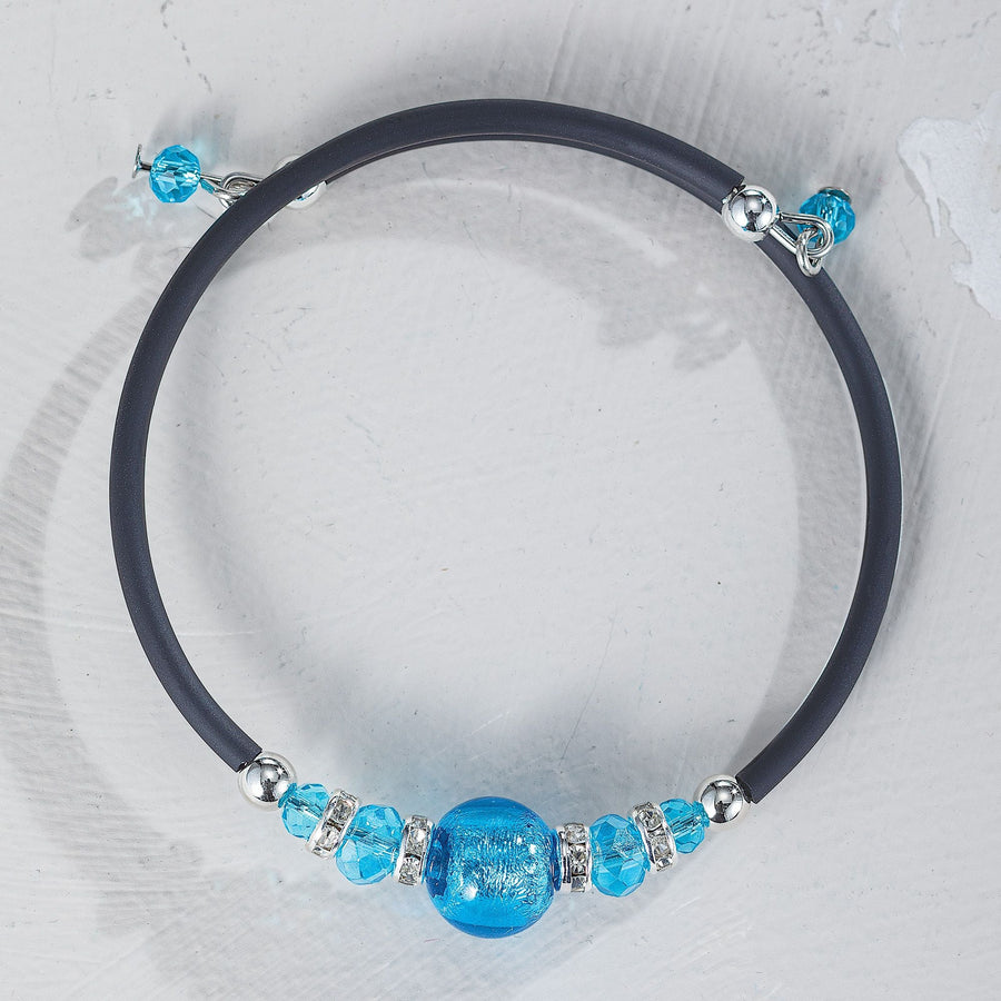 Murano Glass Aqua Beaded Memory Wire Bracelet