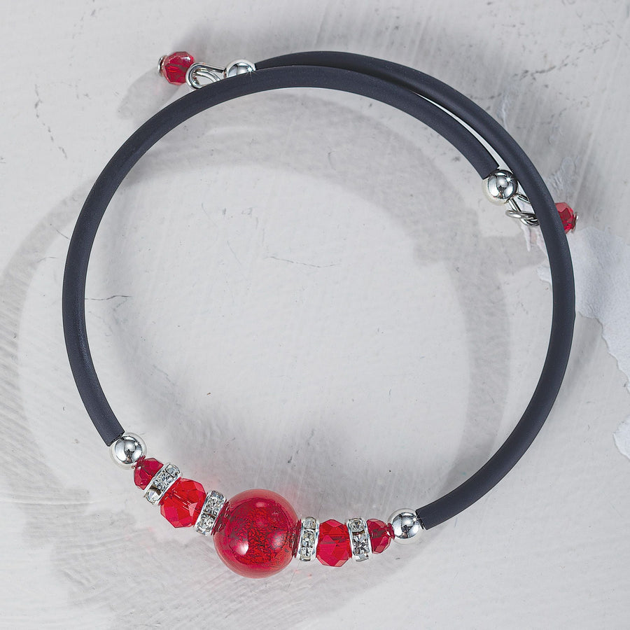Murano Glass Ruby Red Beaded Memory Wire Bracelet